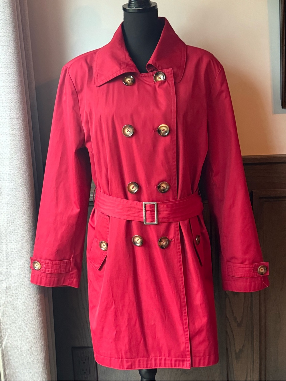 London Fog Red Double-Breasted Trench Coat with Belt xl